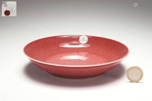 Chinese Porcelain Red Glazed Dish, Yongzheng Reign Period, Q...