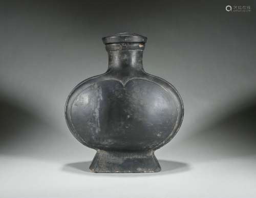 Black Pottery Flat Vase