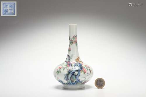Color Enameled Water Chestnut-shaped Vase with Flower, Bird ...