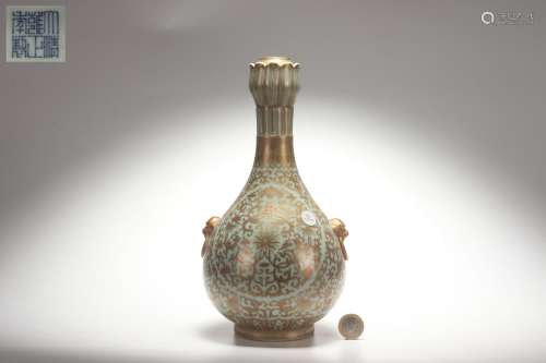 Celadon Glazed Garlic-shaped Vase with Gold Outlining Design...