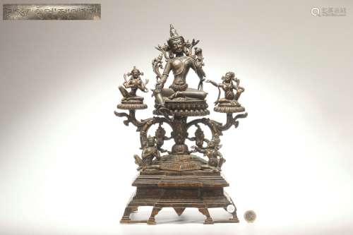 Alloy Copper Tara Statue with Silver Wires Inlaid