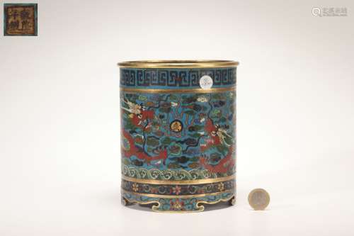 Gilt Bronze Cloisonne Brush Holder with Dragon Patterns and ...