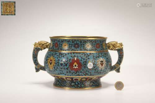 Gilt Bronze Cloisonne GUI (food vessel) -shaped Censer, Qian...