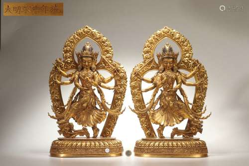 A Group Gilt Bronze Statues of Avalokitesvara with Three Hea...