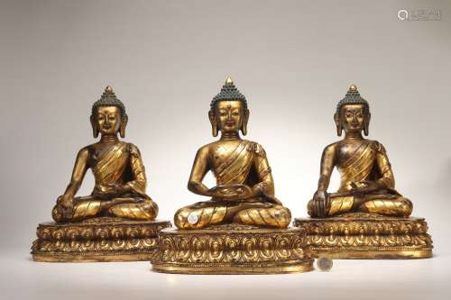Gilt Bronze Statue of Buddhas of Three Periods