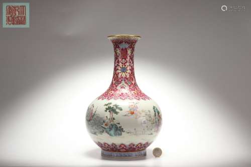 Famille Rose Vase with Figure Stories Design, Qianlong Reign...