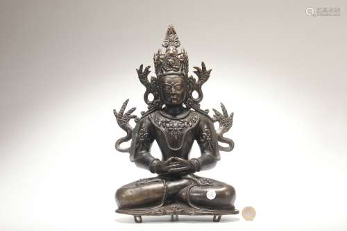 Alloy Copper Buddha Statue with Silver Wires Inlaid