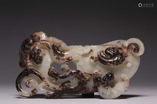 Chinese Jade Carved Chilong Plaque w Russet