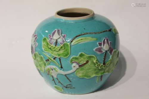 Chinese Turquoise Ground Ceramic Jar