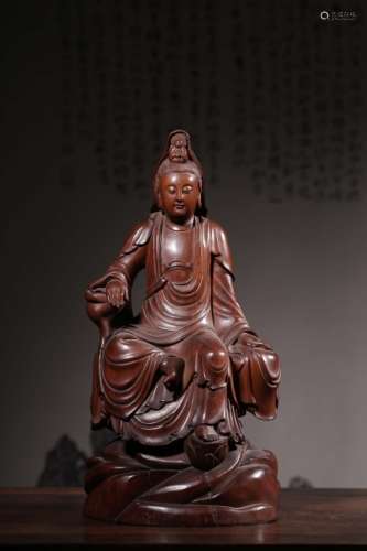 Chinese Huangyang Wood Carved Guanyin Statue