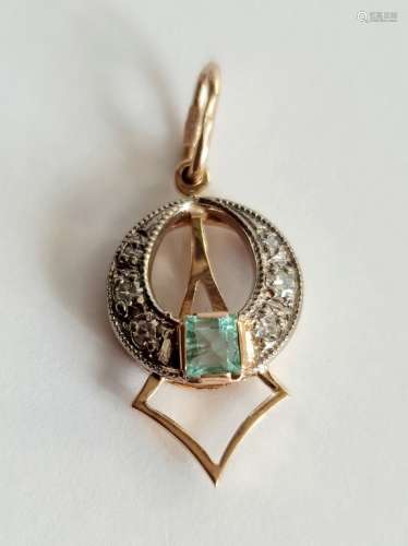 14K Gold Diamond Emerald Pendant