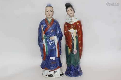 Two Tall Chinese Famille Rose Porcelain Figurines