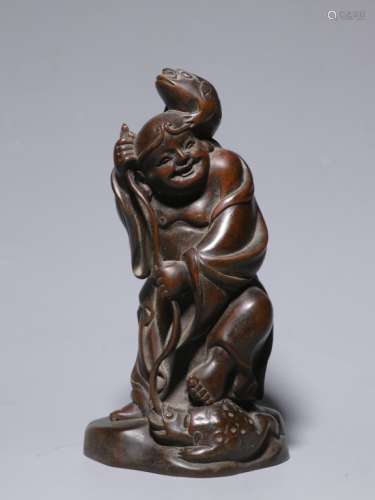 Chinese Huangyang Wood Carved Liuhai Figural