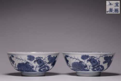 Pair of chinese Blue and White Porcelain Bowl,Mark