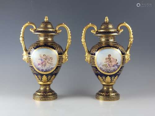 19C Royal Vienna Porcelain Vases