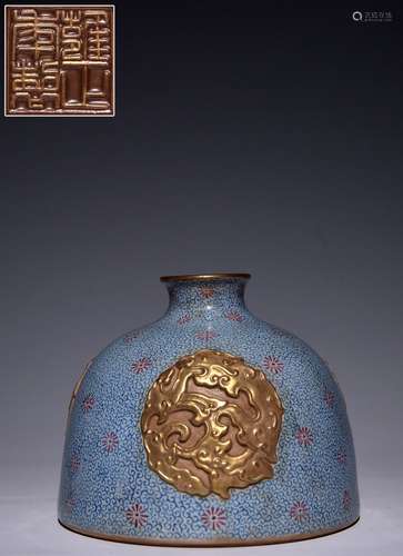 Chinese Blue Ground Porcelain Zun Vase,Mark