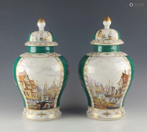 Antique Porcelain Pair Royal Vienna Vases