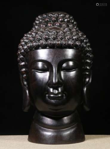 Chinese Zitan Wood Hand Carved Buddha Head