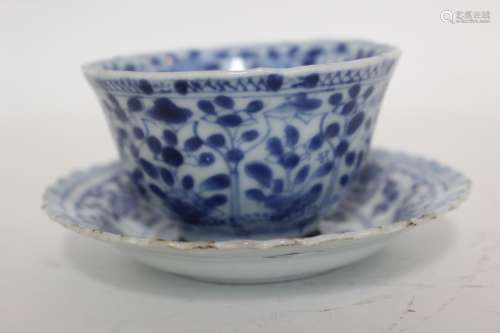 Chinese Blue and White Porcelain Cup and Saucer
