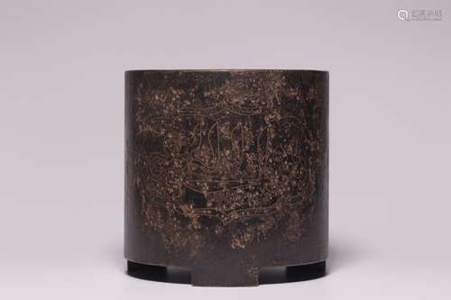 Chinese Bronze Censer w Gold Inlaid