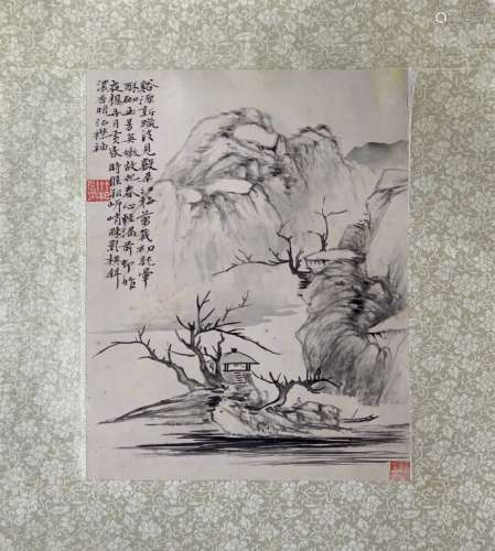 Chinese ink Color Painting w Calligraphy
