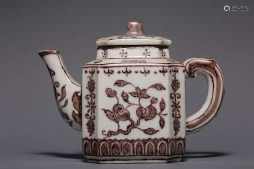 Chinese Copper Red Porcelain Teapot,Mark