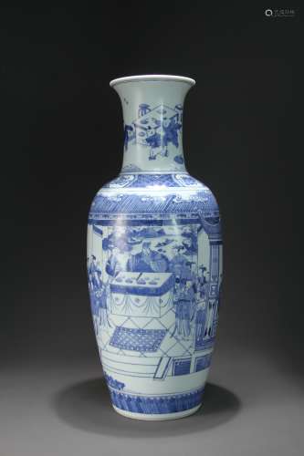 A large vase of Chinese blue and white landscape figures