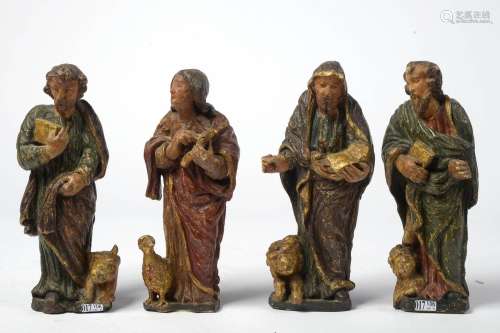 "Les quatre évangélistes" en bois sculpté, polychr...