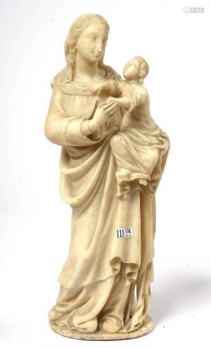 "Vierge à l'enfant" en albâtre sculpté. Travail fl...