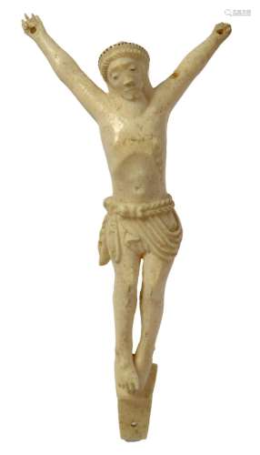 "Christ en croix" en ivoire sculpté. Travail congo...