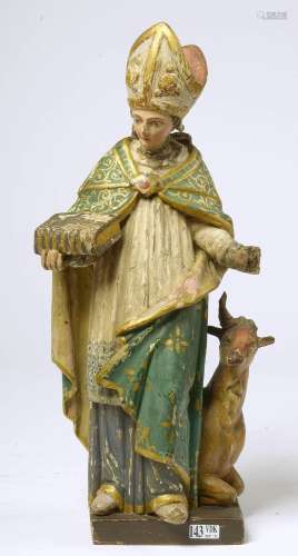 "Saint Hubert" en bois sculpté et polychromé. Trav...