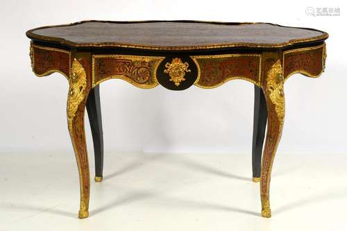 Table violonnée Napoléon III en bois noirci et marqueterie d...