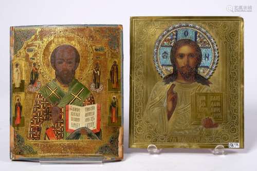 Lot de deux icônes peintes sur bois "Saint Nicolas le t...