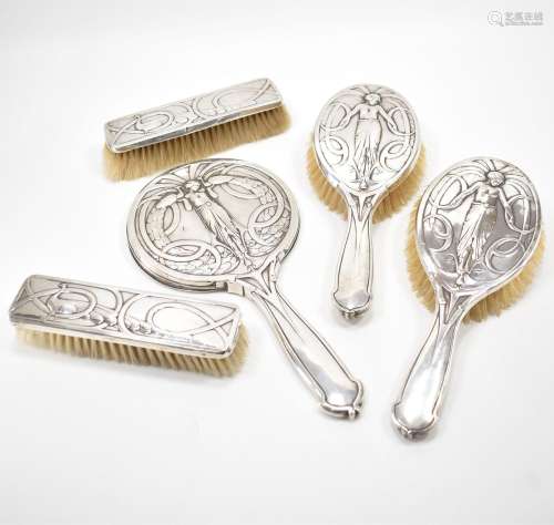 ART NOUVEAU SILVER DRESSING TABLE SET - ATTRIBUTED TO KATE H...