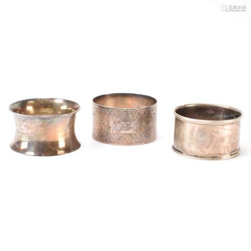TWO SILVER HALLMARKED NAPKIN RINGS & ANOTHER