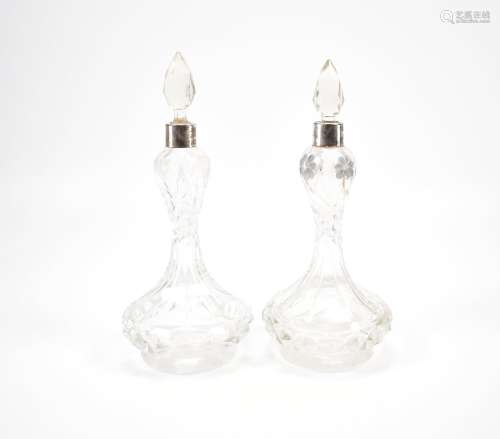 PAIR OF 1920S SILVER COLLARED SCENT BOTTLES