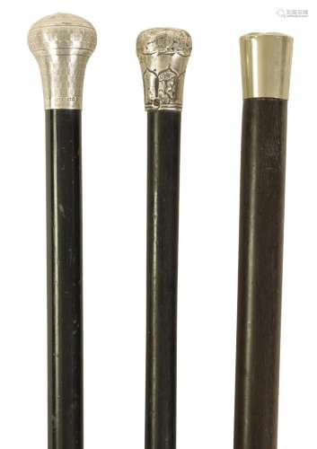 A SELECTION OF THREE SILVER TOPPED WALKING CANES