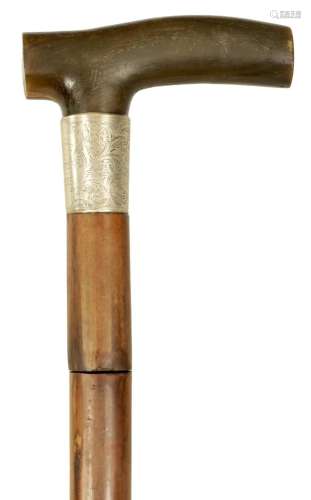 AN EARLY 20TH CENTURY MALACCA AND HORN HANDLED SWORD STICK