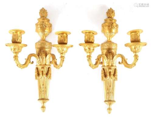 A PAIR OF 20TH CENTURY FRENCH EMPIRE STYLE ORMOLU TWO BRANCH...