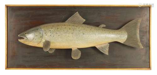 A 19TH CENTURY STYLE CARVED HANGING MODEL OF A SALMON