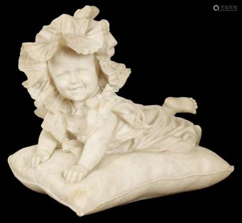 A 19TH CENTURY WHITE CARRARA MARBLE CARVED SCULPTURE OF A YO...
