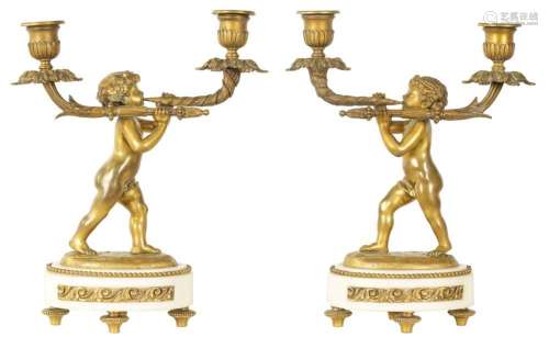A PAIR OF 19TH CENTURY FRENCH ORMOLU AND WHITE MARBLE FIGURA...