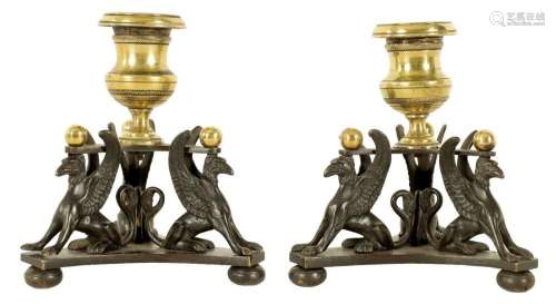 A PAIR OF REGENCY BRASS AND BRONZE WILLIAM CHAMBERS  STYLE C...