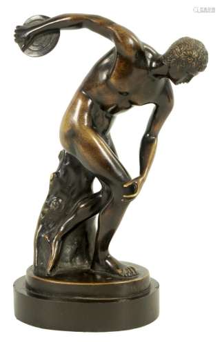AN EARLY 20TH CENTURY PATINATED FIGURAL BRONZE SCULPTURE