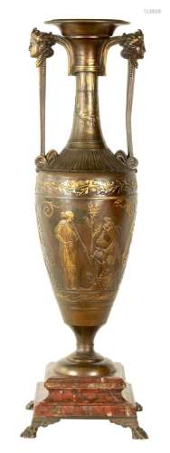 A 19TH CENTURY FRENCH BRONZE AND ROUGE MARBLE AMPHORA VASE S...