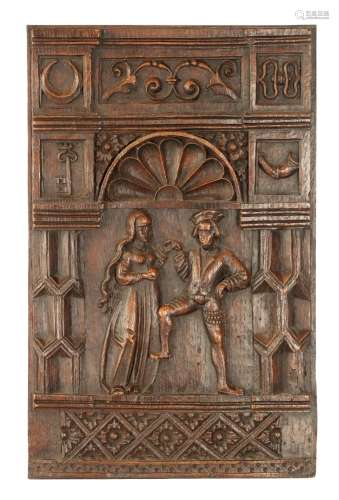 A 16TH CENTURY JACOBEAN CARVED OAK GOTHIC PANEL