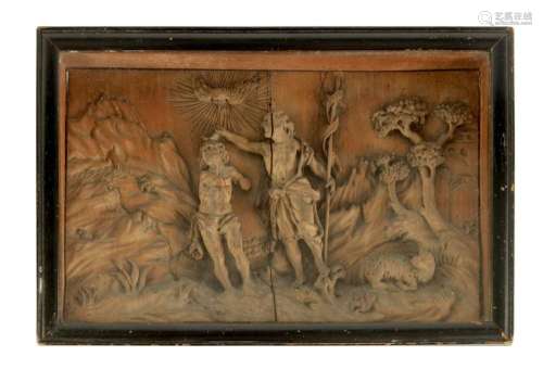 AN EARLY CONTINENTAL RELIEF CARVED WOOD PICTURE OF A RELIGIO...
