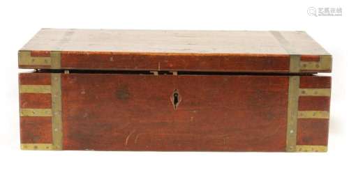 A GEORGE III BRASS BOUND MAHOGANY CAMPAIGN WRITING BOX