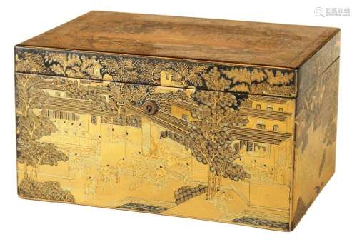 A LATE 19TH CENTURY CHINOISERIE LACQUERED TEA CANISTER