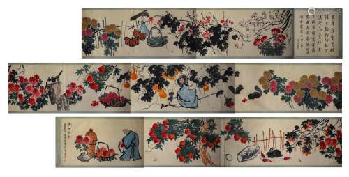 Chinese Countryside Living Painting Hand Scroll, Qi Baishi M...